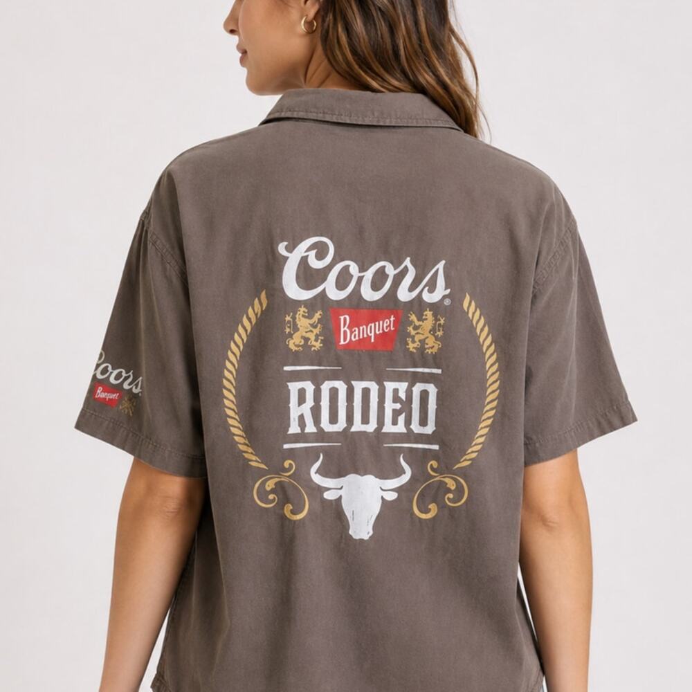 Abercrombie & Fitch Coors Rodeo Cropped Western Ranch Shirt Brown Size Medium
